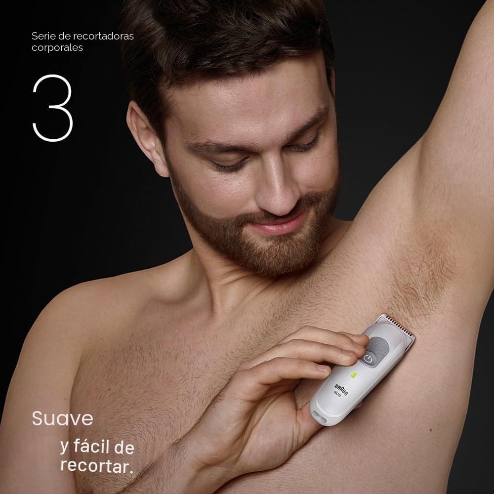 Braun Recortadora de cuerpo Series 3, 3 utensilios de cuidado, tecnología SkinGuard, tiempo de funcionamiento de 80 minutos, suave para zonas sensibles, cuidado y recorte, impermeable, BG3530, gris