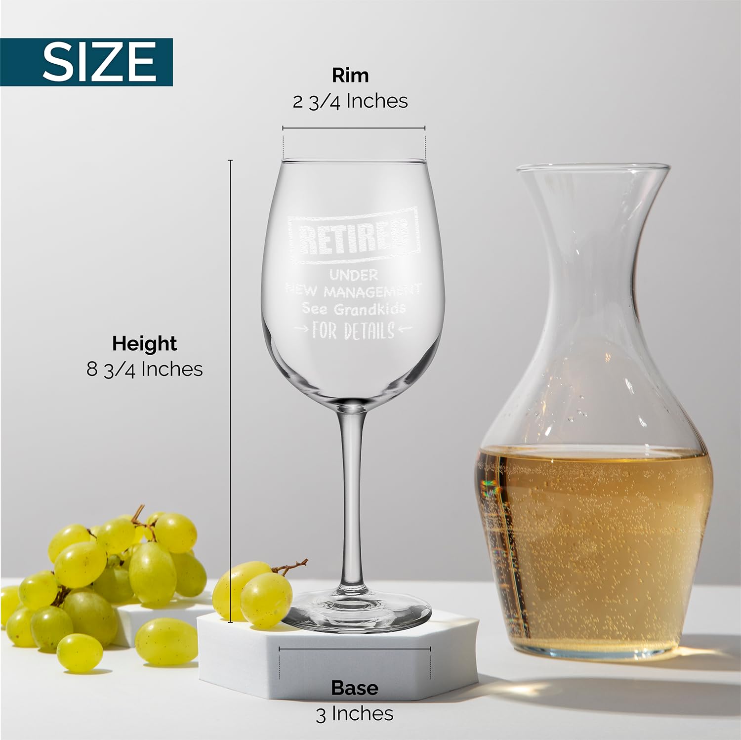 Shop4Ever Retired Under New Management See Grandkids For Details Grawerowany kieliszek do wina Zabawny prezent na emeryturę dla babci dziadka (473 ml)