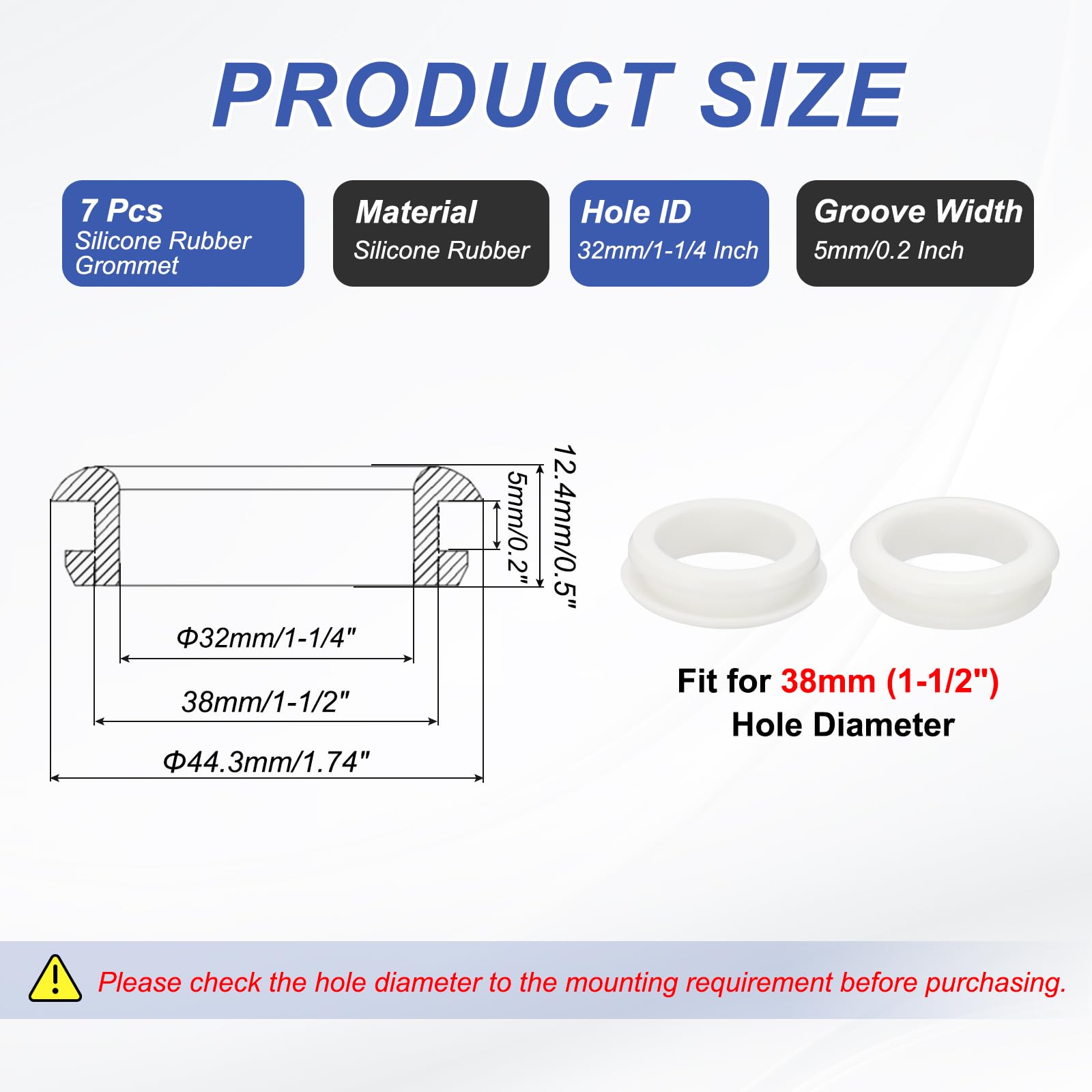 PATIKIL Silicone Rubber Grommets, 7 Pcs 1-1/2"(38mm) Drill Hole - Image 2