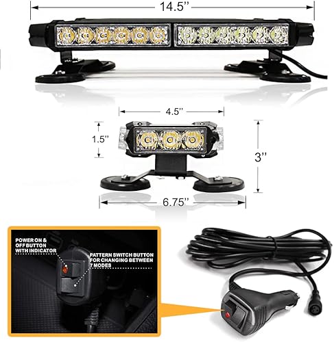 Miniatura 6 de FOXCID Barra de luz intermitente estroboscópica con base magnética, 30 luces LED de emergencia de 14.5 pulgadas, para vehículos de remolque,