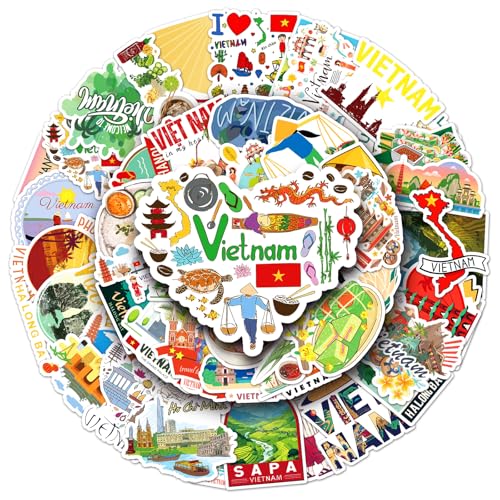 Lot de 50 autocollants de voyage en vinyle pour bouteilles d'eau, ordinateurs portables, vélos, tasses, bagages, scooters, réfrigérateurs, skateboards, motifs amusants et colorés pour adolescents et