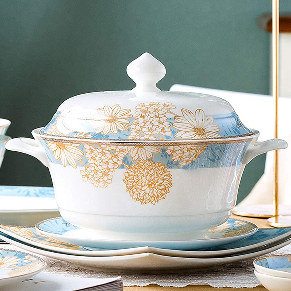Zastawa stołowa z ceramiki, zestaw naczyń obiadowych 60 sztuk, zestaw naczyń porcelanowych z wyjątkowym wzorem i kompletnym wyposażeniem, europejski styl pałacowy, obsługa dla 10 osób