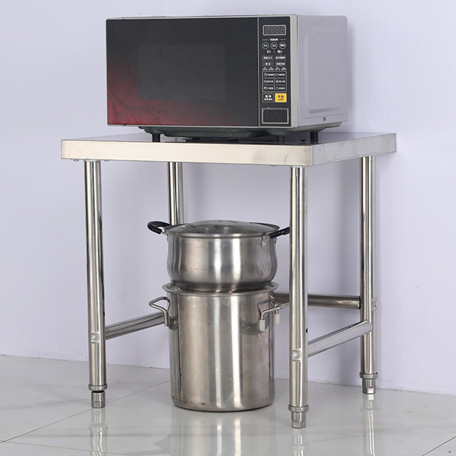 Mesa de trabajo comercial de acero inoxidable – Soporte multifuncional para utensilios de cocina, diseño triangular sólido, mesa de preparación estable para chefs profesionales y cocineros caseros