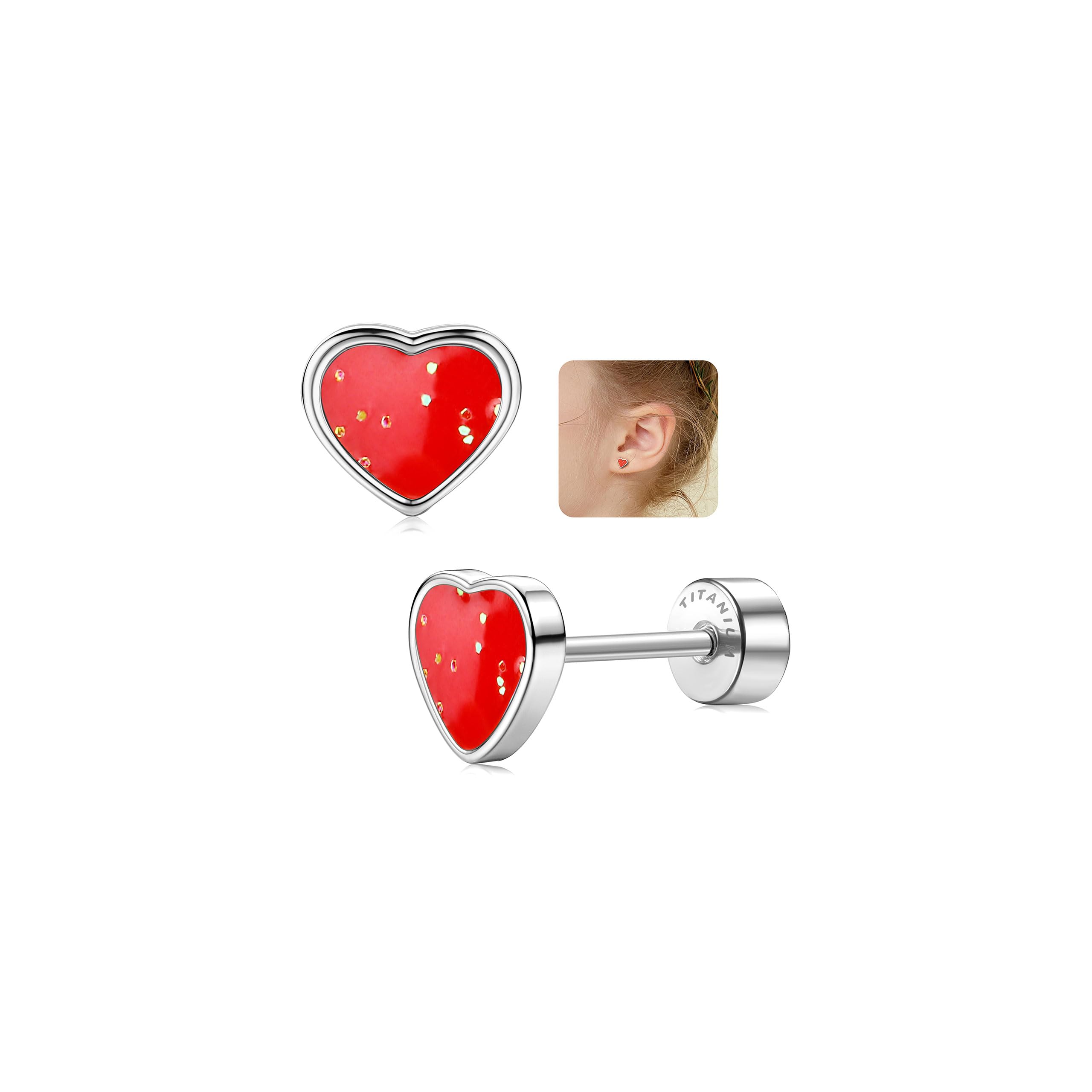 LOLIAS 20G Titan Herz Ohrstecker Ohrringe Für Mädchen Damen14K Silber Süße Kleine Pailletten Ohrstecker Hypoallergene Ohrringe Geschenke Mädchen Knorpel Tragus Ohrstecker Ohr Piercing