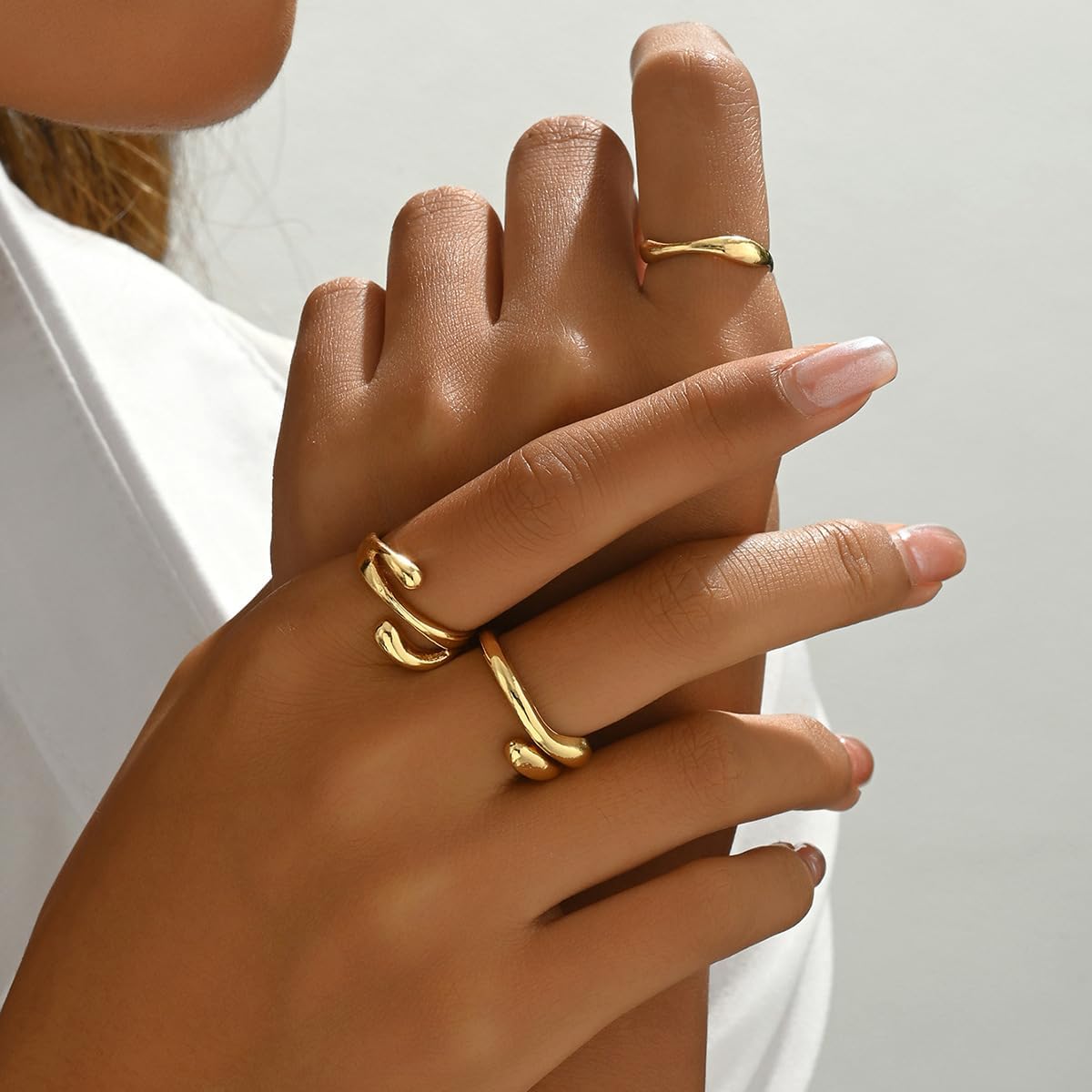 Gold Chunky Rings Set for Women Adjustable Open Statement Rings Twisted Stacking Knuckle Thumb Ring Fashion Jewelry Set Accessories - Image 2