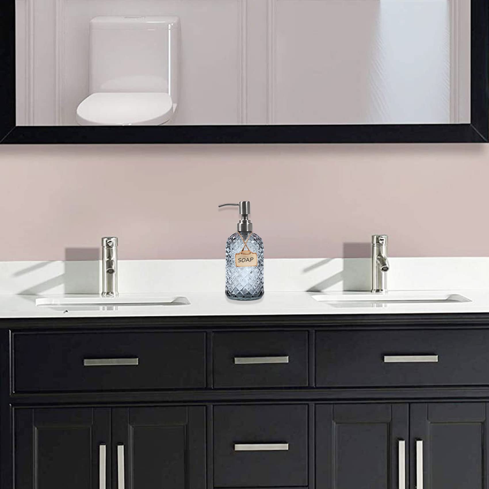 Distributeur De Savon En Verre Funly Mee - Pompe Inox 304 - Pour Salle De Bain Et Cuisine (Rose)