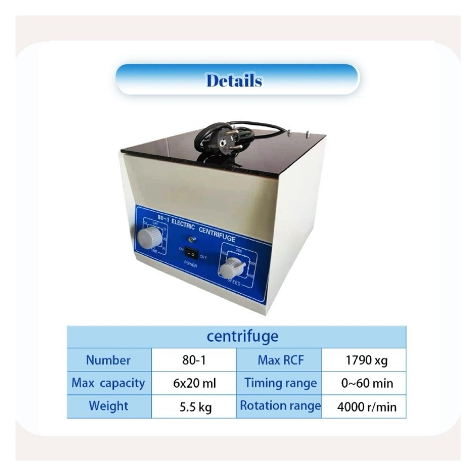 Centrifugeuse De Table PRF De Sang À Basse Vitesse 80-1, For Centrifugeuse Médicale De Laboratoire, 4000 Tr/min, Avec Rotor 6x20ml Matériel de Laboratoire(Brown)