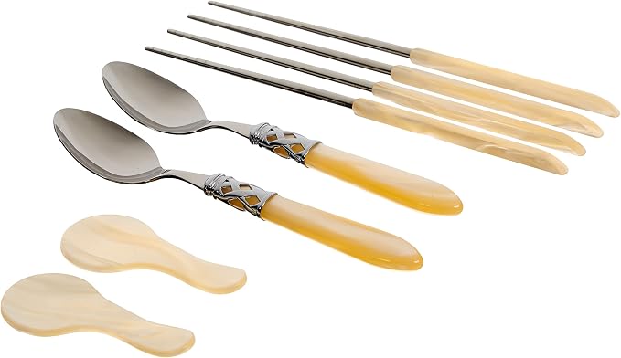 BUGATTI ALCAM Aladdin 2–N4226 / Fork and Spoon Set Stainless Steel/Acrylic, Ivory, 31.5 x 14 x 3 CM