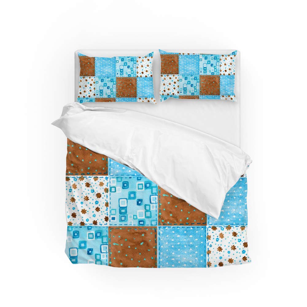 Housse de couette King 3 pièces bleu et marron en tissu polyester avec 2 taies d'oreiller