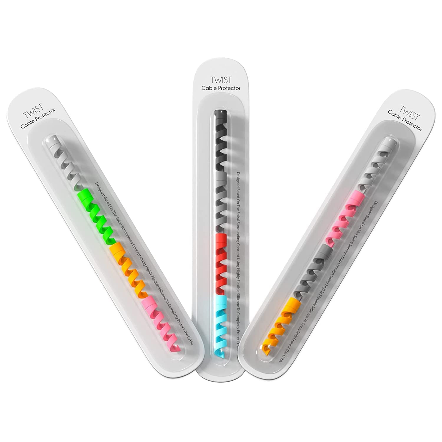 HORBAC Spiral Cable Protector Line Silicone Cable Winder Protector Set of 3 (12 Pieces, Multicolour)