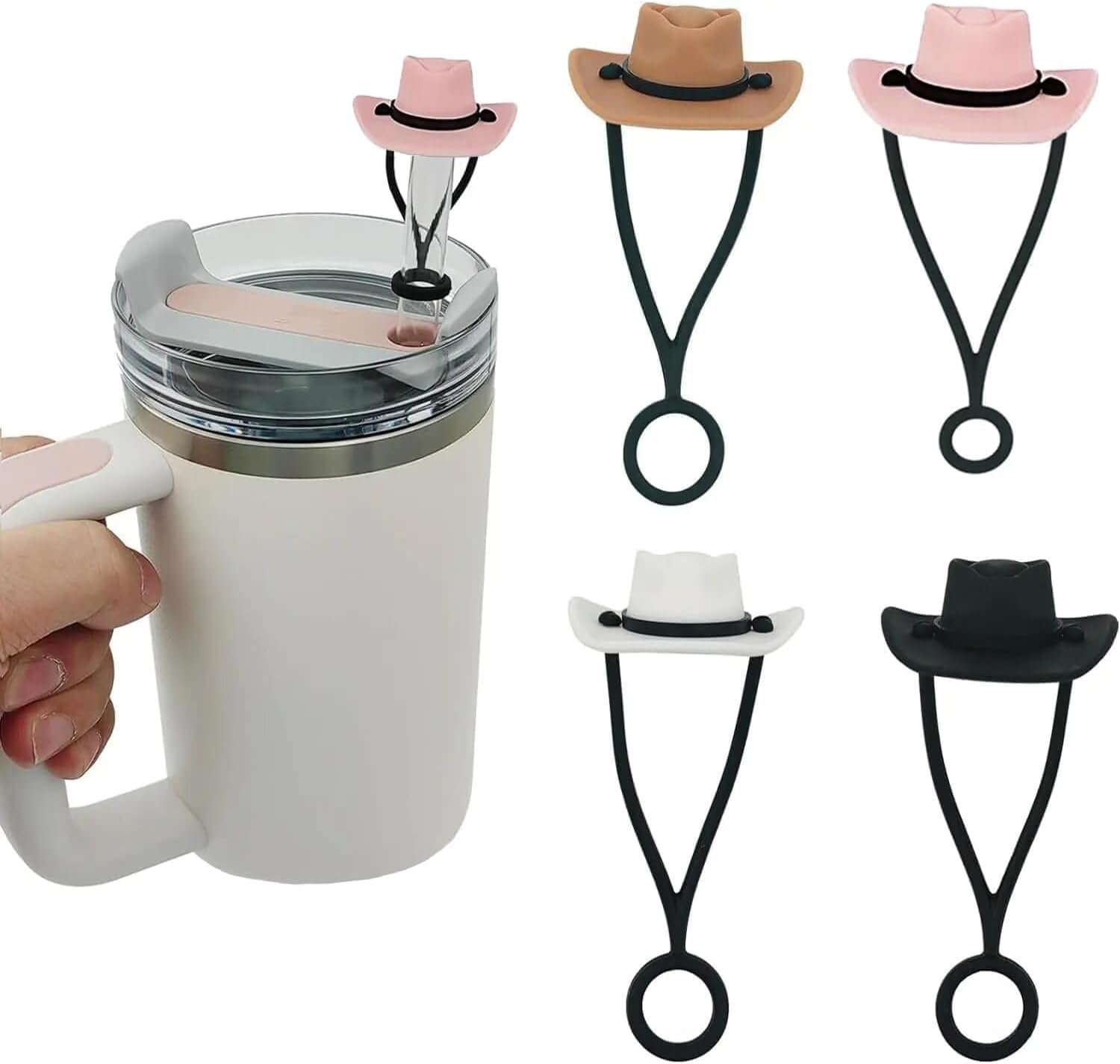 BEANPRECOY 4 Pcs Stanley Cup Straw Cover, Cute Silicone Straw Topper, 6-10mm Straw Cover Caps, Reusable Dust-Proof and leak-proof Straw Covers Compatible with Stanley Cup 40-20 oz (E)