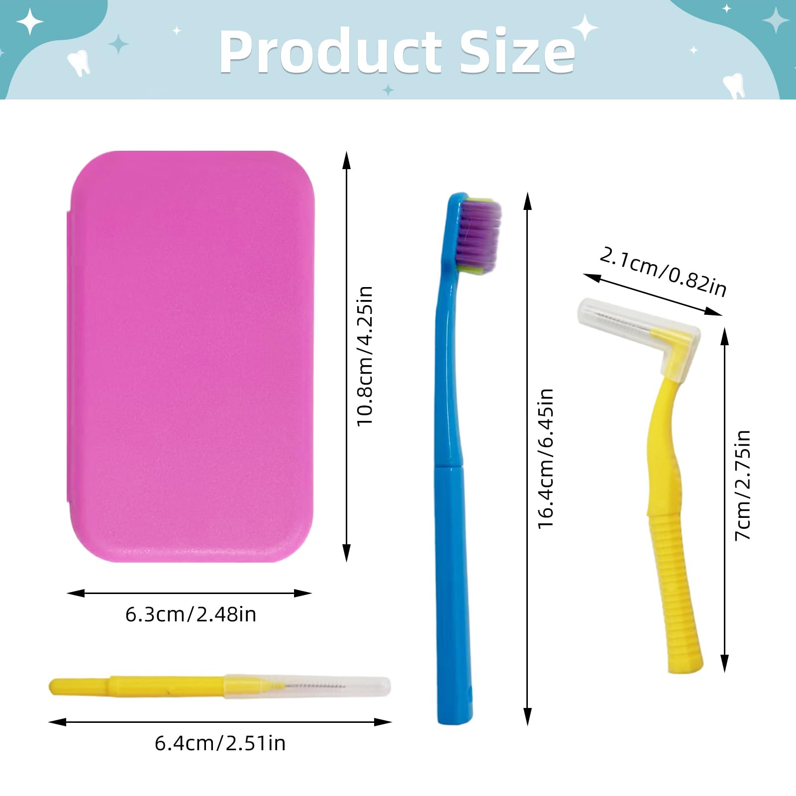 3-Pack Dental Care Kit - Angled Orthodontic Toothbrush, Interdental Brush, and Standard Toothbrush with Travel Case, Soft Bristles for Braces and Teeth Cleaning