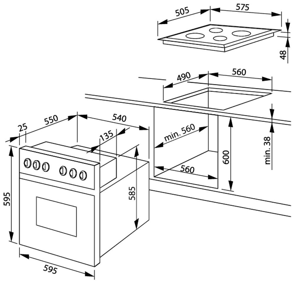 Amica Einbauherd-Set Elektro-Herd-Kochfeld-Kombination Backofen mit Grill und Umluft Glaskeramik-Kochfeld 4 Zonen 65 Liter 60 cm Edelstahl