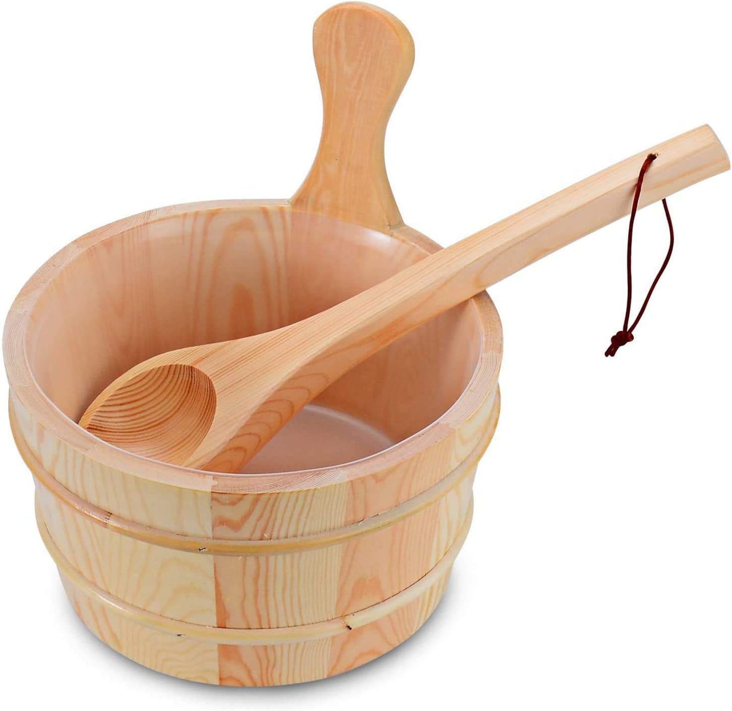 Canadian Red Cedar Wooden Sauna Bucket and Ladle with Sauna Hat and Sauna Seat Pad Handmade Sauna and Spa Accessory - Wooden Sauna Bucket 5 Liter (1.3 Gallon)