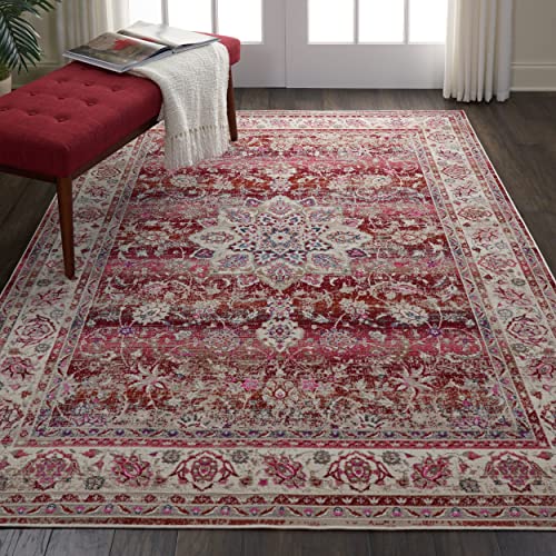 Nourison Vintage Kashan VKA01 - Alfombra tradicional para dormitorio, sala de estar, diseño oriental clásico con bordes (rojo, grande 160 x 239 cm) Cover