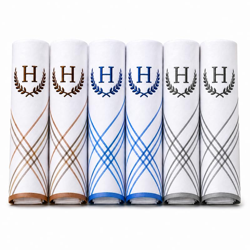 Image of GOLU MOLU Cotton White Formal Handkerchief Pack Of 6 | Office Travel Daily Use | Custom Initial Design | Free Size | Cotton Fabric | Customised N95 Mask Included