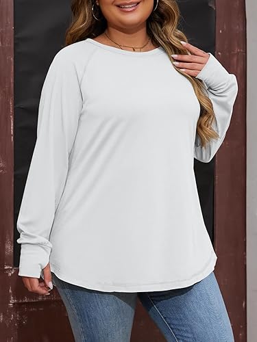 Miniatura 3 de Camiseta básica de manga larga para mujer, talla grande, cuello redondo, ajuste holgado, para verano, camiseta básica