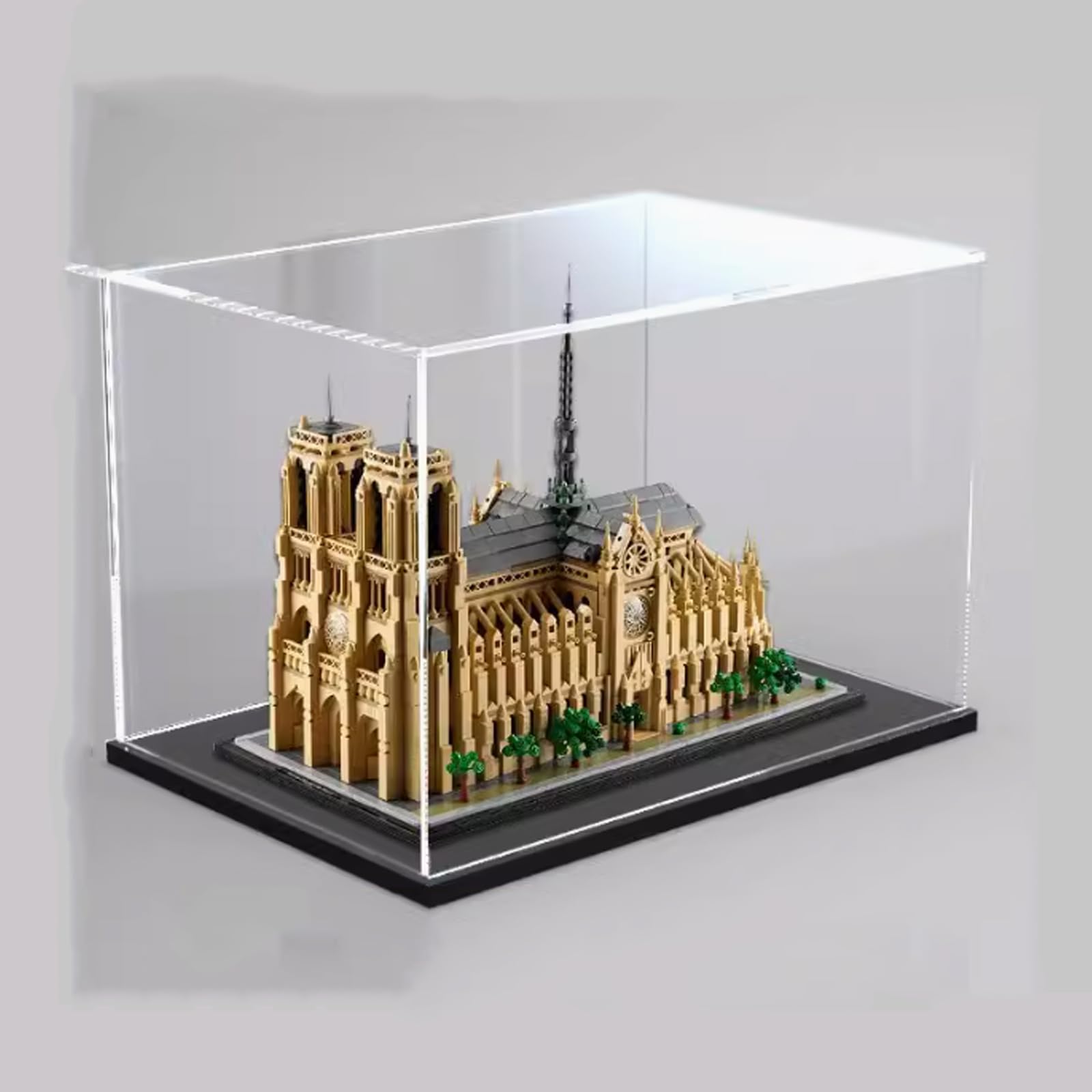 Boîte de vitrine en acrylique compatible avec Lego 21061 Cathédrale Notre Dame de modèle parisien, résistante à la poussière, transparente, socle noir