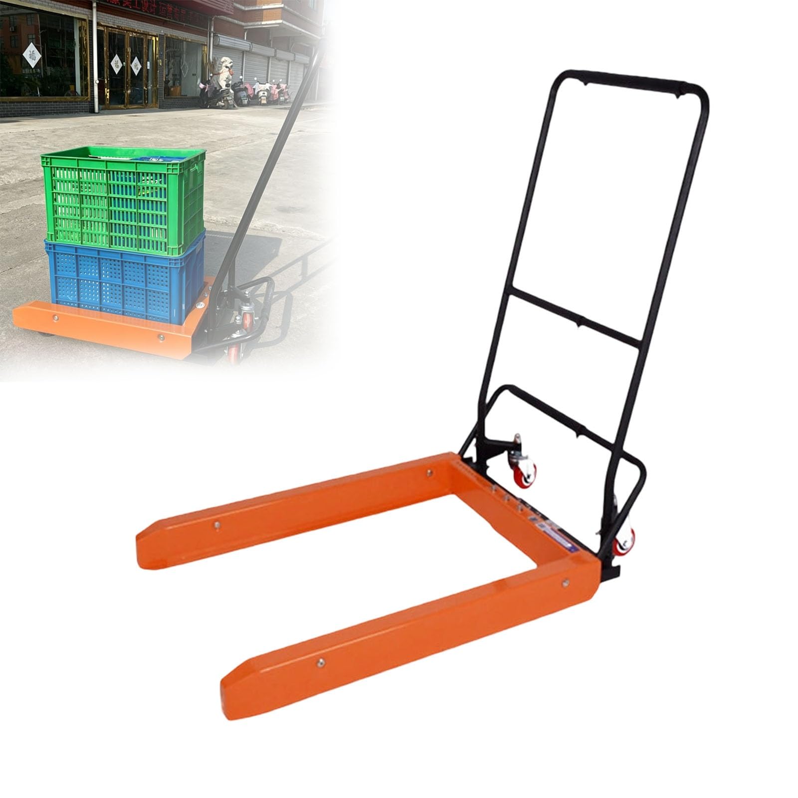 Industrie-Hubwagen, Tragfähigkeit 100–250 kg (220–550 lbs), verstellbare Breite, manueller Standard-Hubwagen für Lager, Supermarkt und Materialtransport in der Fertigung(Orange,80cm)