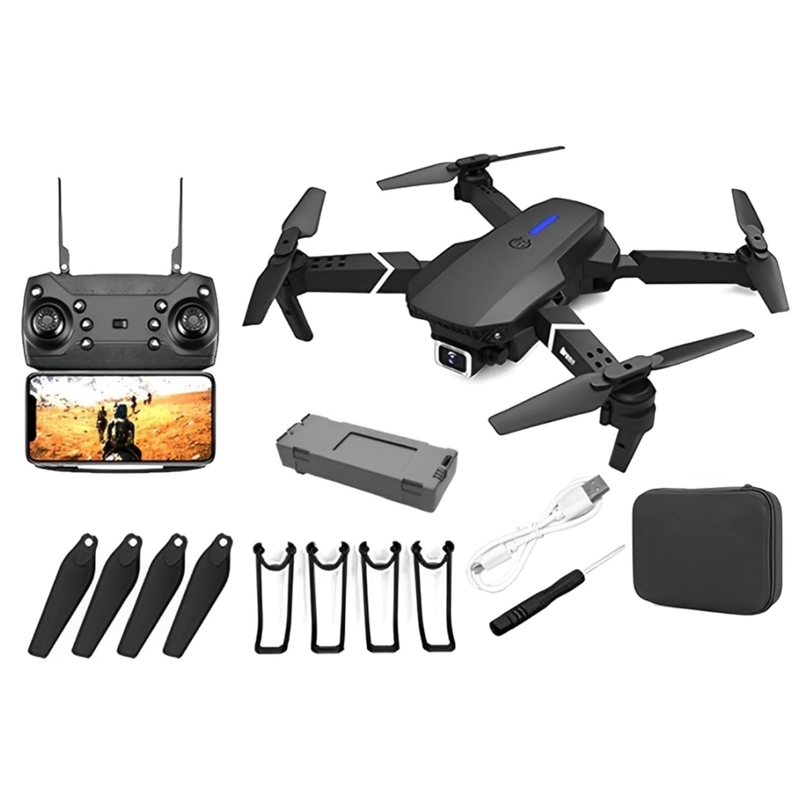 PEBBLE HUG GPS Drone E88 Set, 4K HD Camera, Long Battery Life, Stable Flight, 360-Degree Flips & Rolls, Ideal For Capturing Stunning Photos, Videos, Portable Design