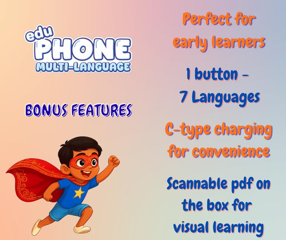 Image of Multi Language EduPhone | Educational, Screen - Free Toy |Type-C Rechargeable | 10 Indian Languages | 28 Functions | Flash Function | 20 Educational topics for Age 2 Year to 10 Years