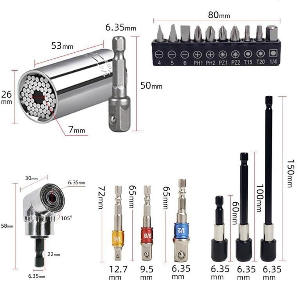 1PCS Right Angle Drill Adapter, Soft Shaft Ten Hole Batch Head AD Black Cap Quick Change Release Rod, Silver Corner Connector Conversion Rod Set, Electric Turning 105 Degree Elbow Screwdriver