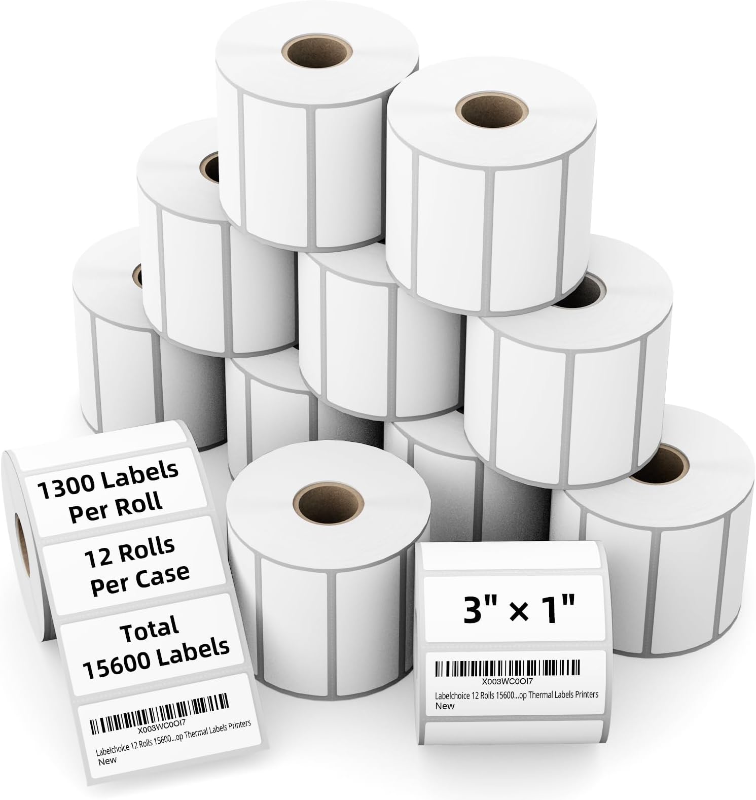 3"x1" 3-Proof Direct Thermal Barcode Shipping Labels for Zebra LP2844 GK420D GK420T ZD421 ZD420, 12 Rolls 15600 Pcs 1x3 Strong Adhesive Return Address Label Used with Rollo MUNBYN Arkscan