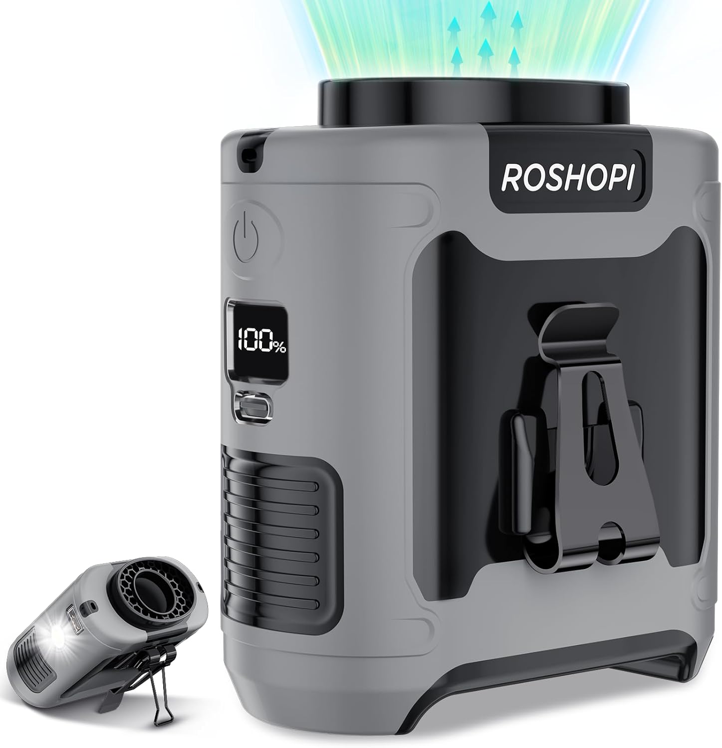 2025 AI Portable Fan Rechargeable -10000mAh, 40H Work Time with 5 Speeds 16000RPM Strong Airflow, Personal Waist Fan with Flashlight for Clip On Belt, Neck, Desk, Outdoor Indoor Jobsite Camping Travel