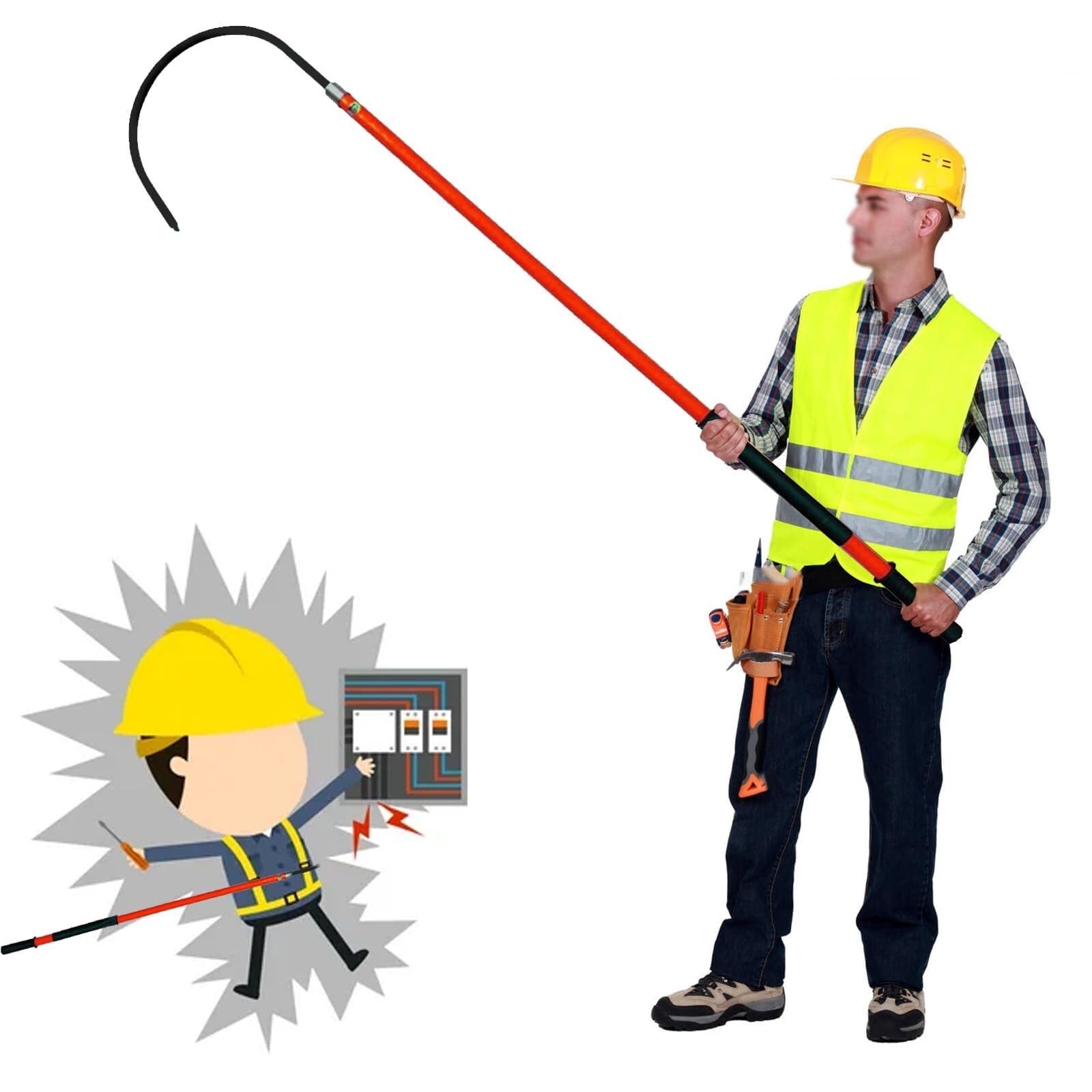 GHHVFEC High Voltage Insulated Rescue Hook - 2m Lightweight Anti-Electrocution Rod for Electrical Emergencies, Portable Safety Tool for Electricians and First Responders (Red)