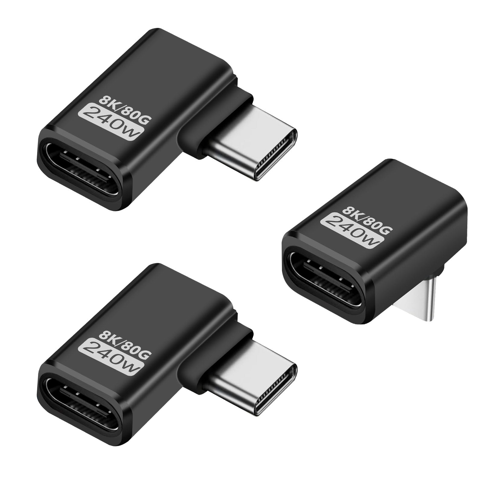 Puiseno USB-C Adapter, unterstützt Thunderbolt 5, USB 4 Gen 2, 240W, 80Gbps, kompatibel mit allen Geräten, seitlicher Winkel (2 Stück), vertikaler Winkel (1 Stück) - Schwarz
