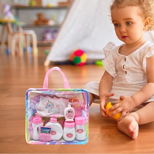 Miniatura 2 de SAFIGLE Almacenamiento de ropa para muñecas, 2 piezas, bolsa de viaje para niños, organizador de ropa de muñeca de tela de dibujos animados, Rosa y