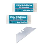 Utility Knife Blades Ten Packs - Box Cutter Blades Refills - Two 10 Packs Heavy Duty SK5 Steel Utility Razor Blade Replacement in Convenient Storage Box - Standard Size - Fits Most Cutters & Knives