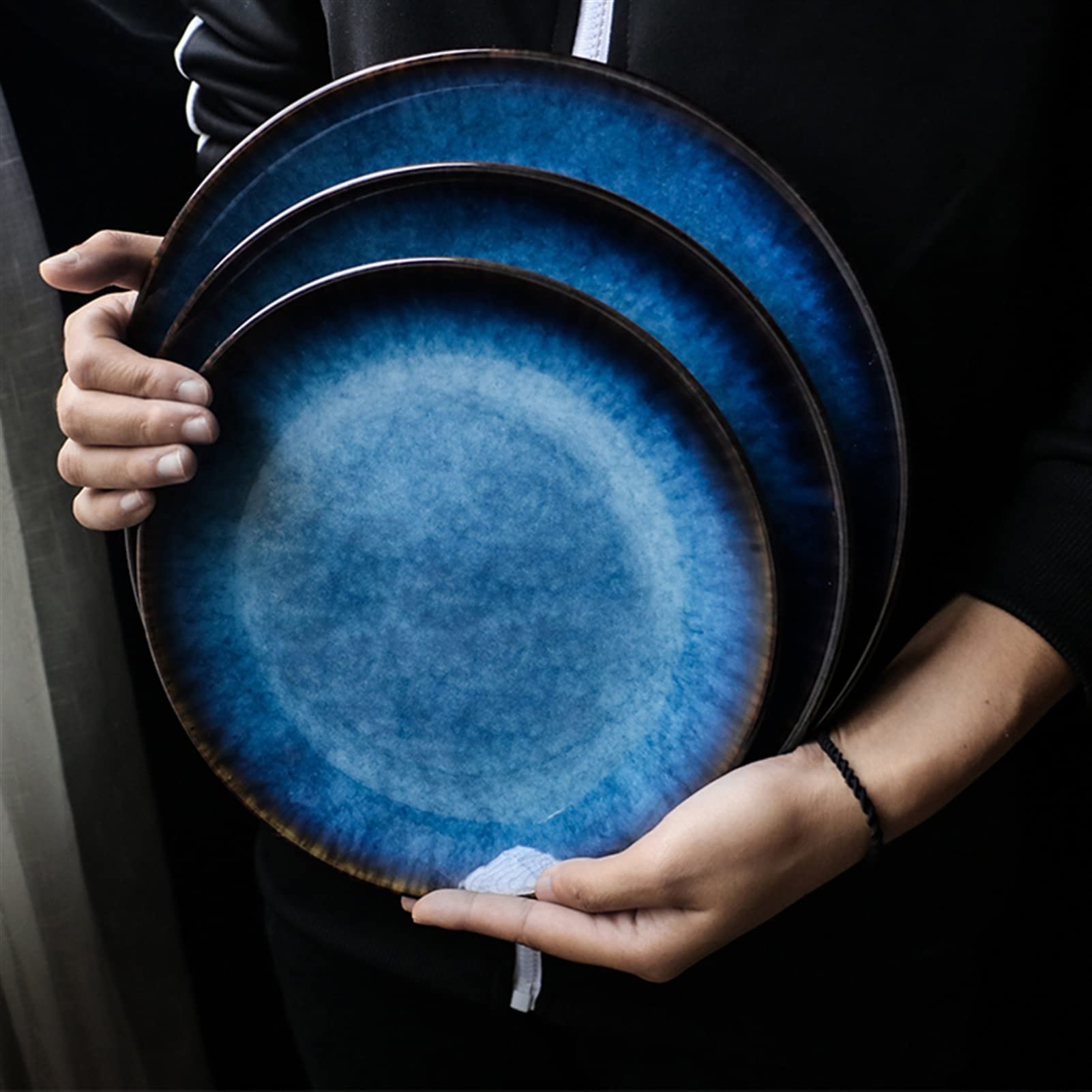 Assiettes Plates Plaques de dîner en céramique plateau japonais plateau plat plateau commercial steak acier inoxydable four et lave-vaisselle Assiette (Color : 7.95inch)