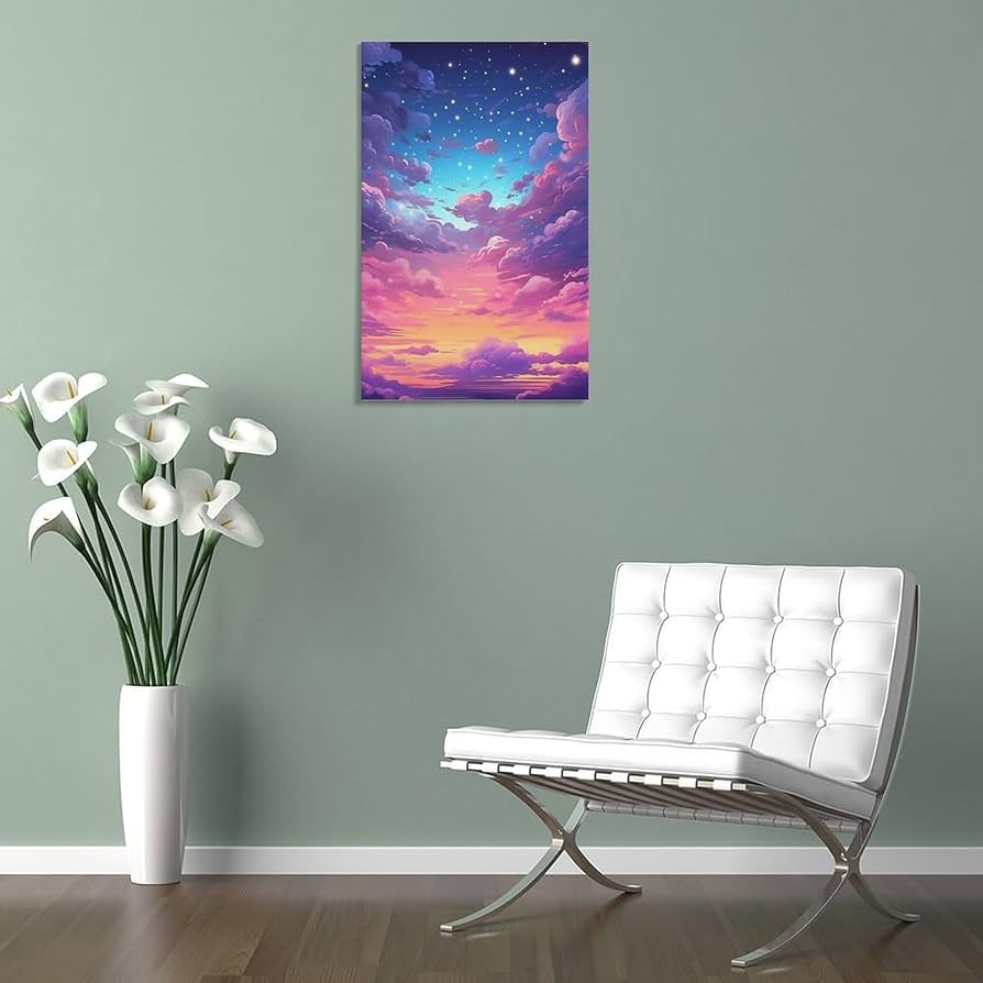 Amazon.co.jp: 絵画 夕焼け空のカラフルな雲と星インテリア 絵画