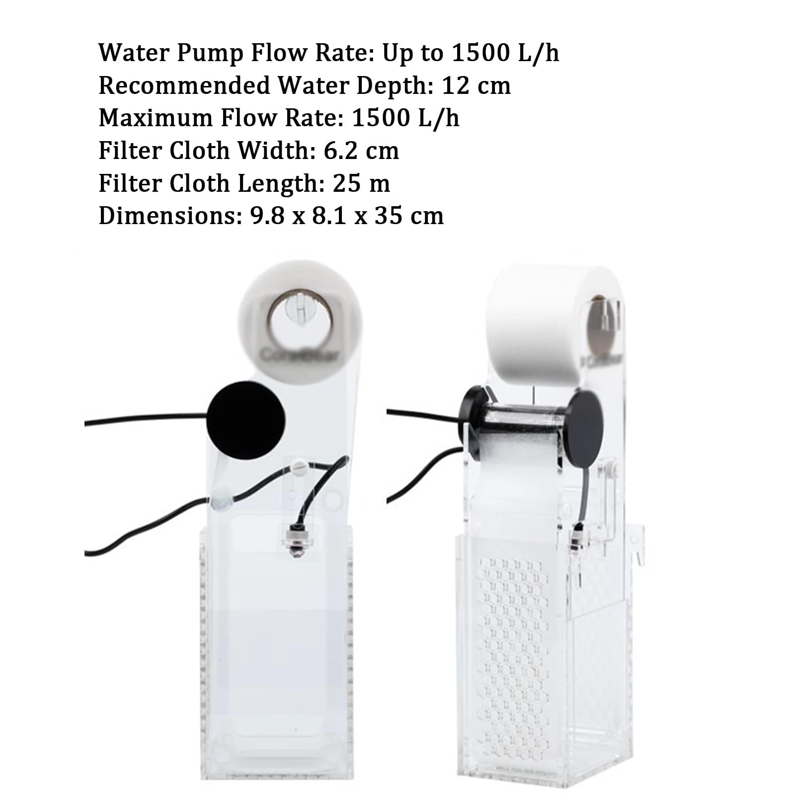 Automatischer Aquarium-Rollenfilter, intelligente Nass-Trocken-Trennung, Dual-Modus für Aquarien bis zu 1500 l/h, geeignet für Rückfilter Fischtanks über 40 cm