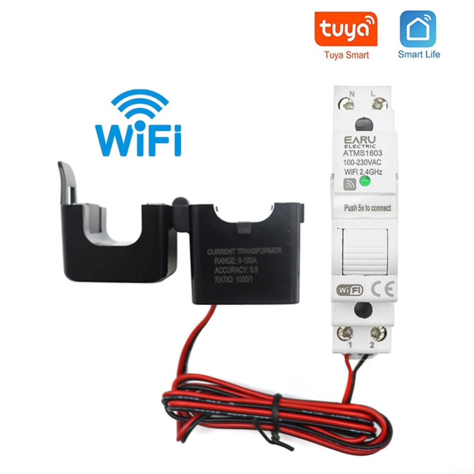 Para Tuya Smart WiFi, medidor de electricidad, carril DIN de 1 fase, contador de energía con control de aplicación, pantalla LCD para voltaje/corriente/kWh, compatible con Tuya Smart, 100-240