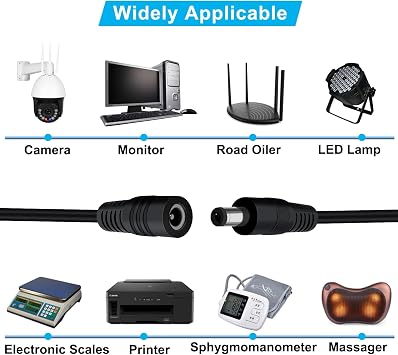 DC Power Extension Cable 5.5mmx2.1mm 18AWG DC Cable Male to Female 5V 6V 9V 12V 24V 3A for Security Cameras, DVR, Router, Printer, LED Strip (Black, 5m/16.4FT)