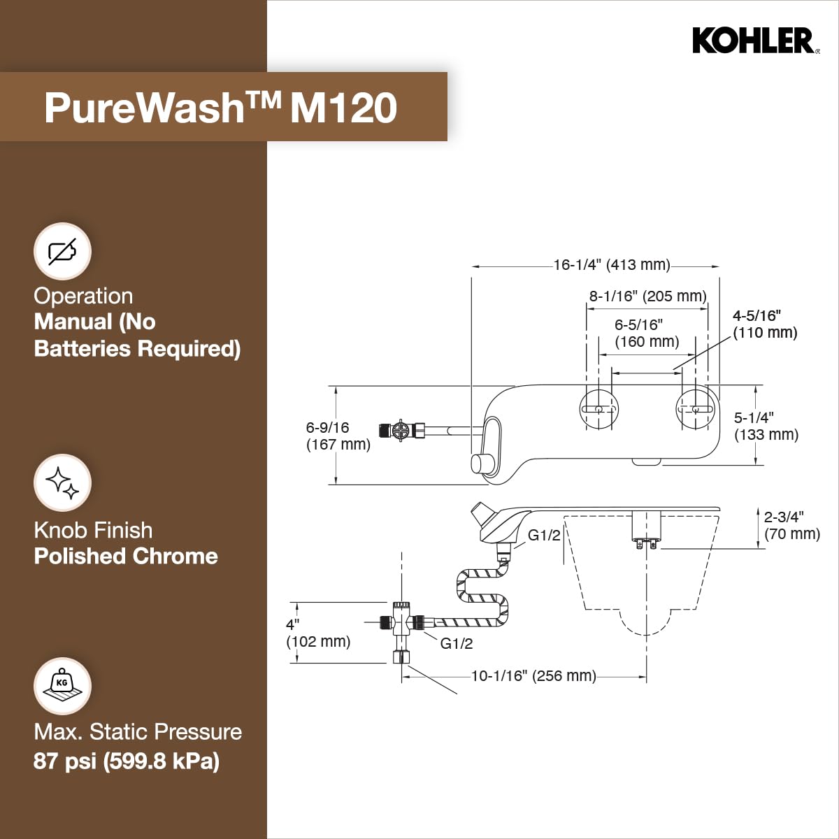 Kohler M120 Universal PureWash Bidet Attachment | Handsfree Front and Rear Wash Bidet Spray Attachment for Toilet Seat 4