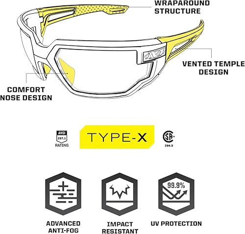 Miniatura 2 de Mechanix Wear Vision Type-X - Gafas de seguridad con antivaho avanzado, resistentes a los arañazos, marco negro, gafas protectoras, gafas ligeras,