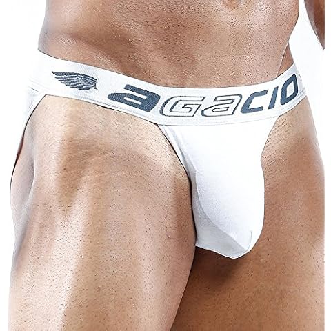 Agacio Mens Classic Slip Bikini Underpants Soft Pouch Enhancing Low Waist Underwear White Cover