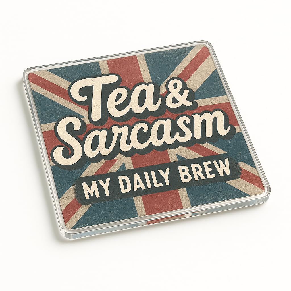 The Plum Penguin [Pending Uniqueness Check] Funny Acrylic Coaster Gift For Dad Birthday - Hand-Lettered Humour Novelty Desk Accessory With Union Jack Motif