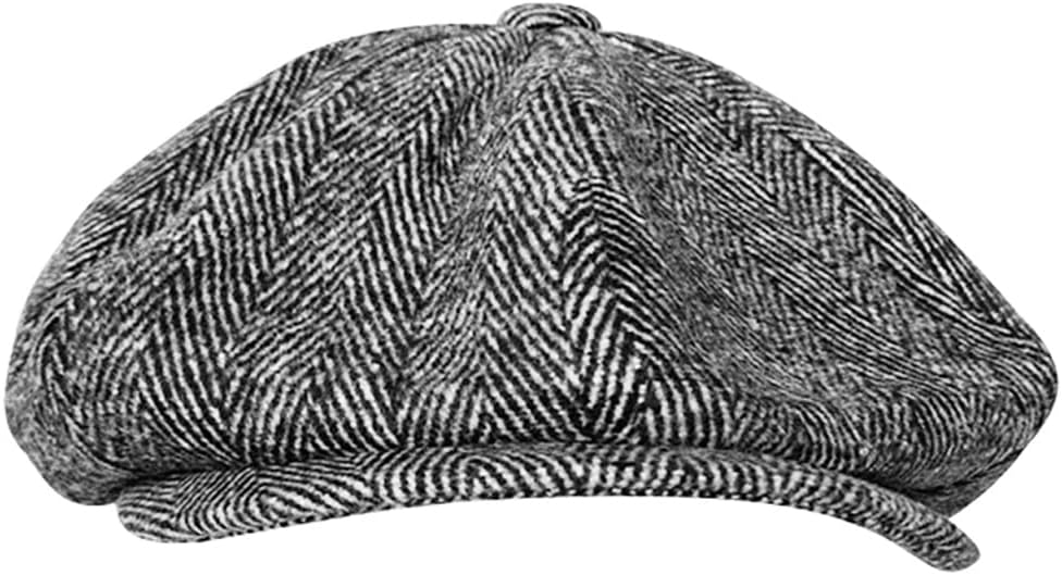 VIDI Wool Newsboy Hat Men's Gray Herringbone Flat Cap Ladies Soft Autumn and Winter Octagonal