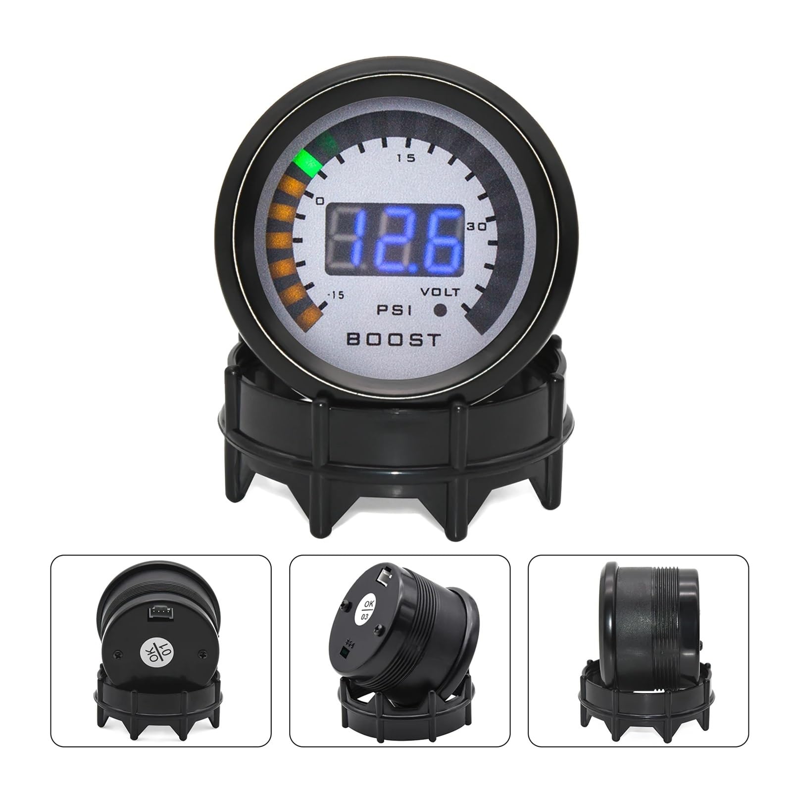 Ciśnieniomierz, Wskaźnik ciśnienia doładowania HD cyfrowy PSI BAR wskaźnik Turbo Boost woltomierz 52mm 12V LED, zestaw wyścigowy Turbo regulator ciśnienia(Boost gauge bar)