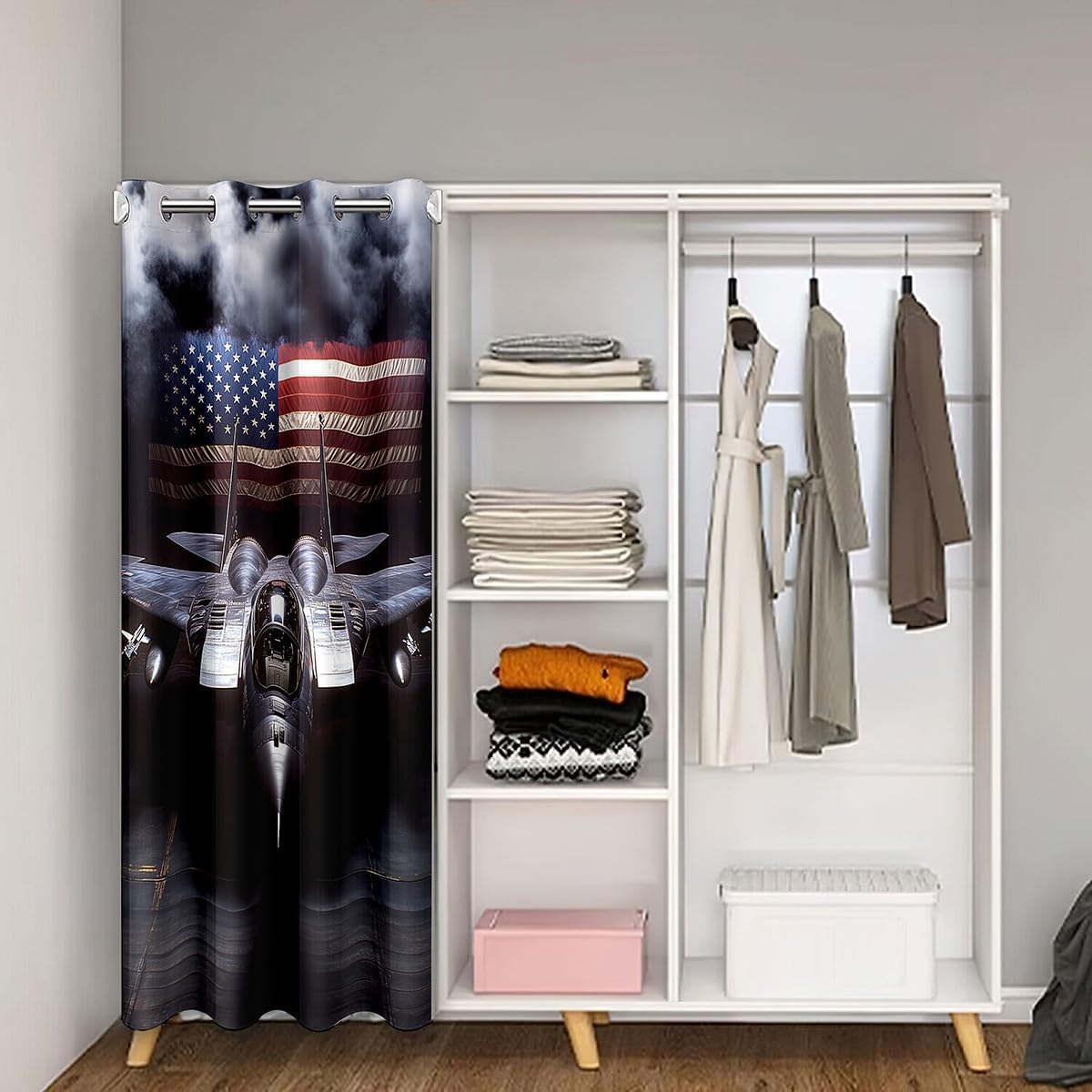 Aircraft Door Curtain,American Flag Doorway Curtains,Kids Boys Teens Military Theme Privacy Curtain Cool Modern Bedroom Closet Decor 1 Panel,34" Wx80 L