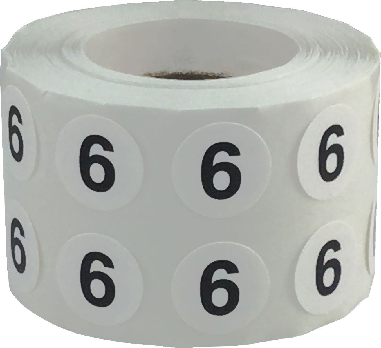 1/2" Inch Number 6 Stickers, Semi-Gloss White Round Labels with Black Text, 1000 Labels on a Roll, Perfect for Home Organization and Office Management