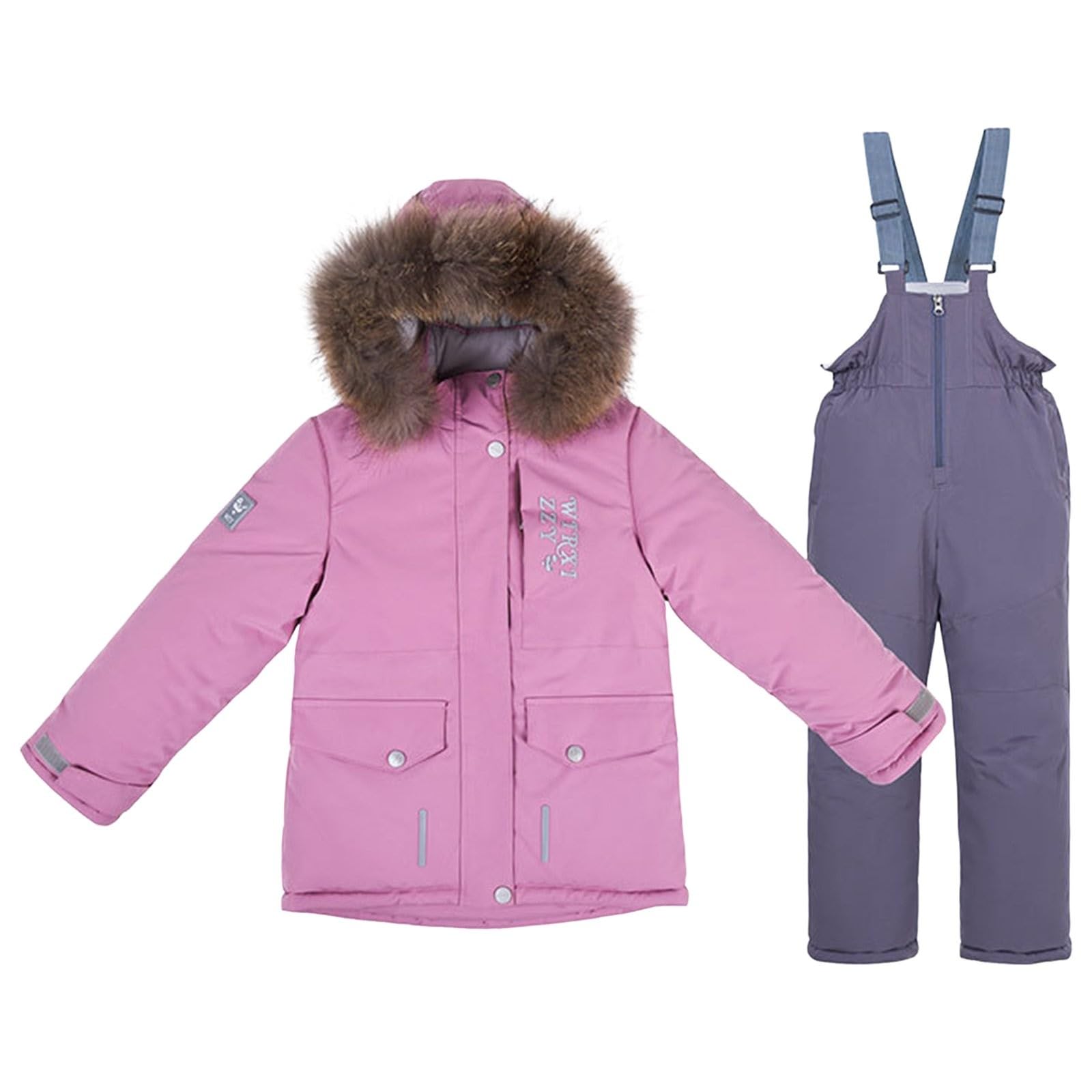 Traje de esquí para niñas, clásico, liso, con capucha, chaqueta y pantalones, a prueba de nieve, forro polar, ligero, cómodo, traje de nieve para niños