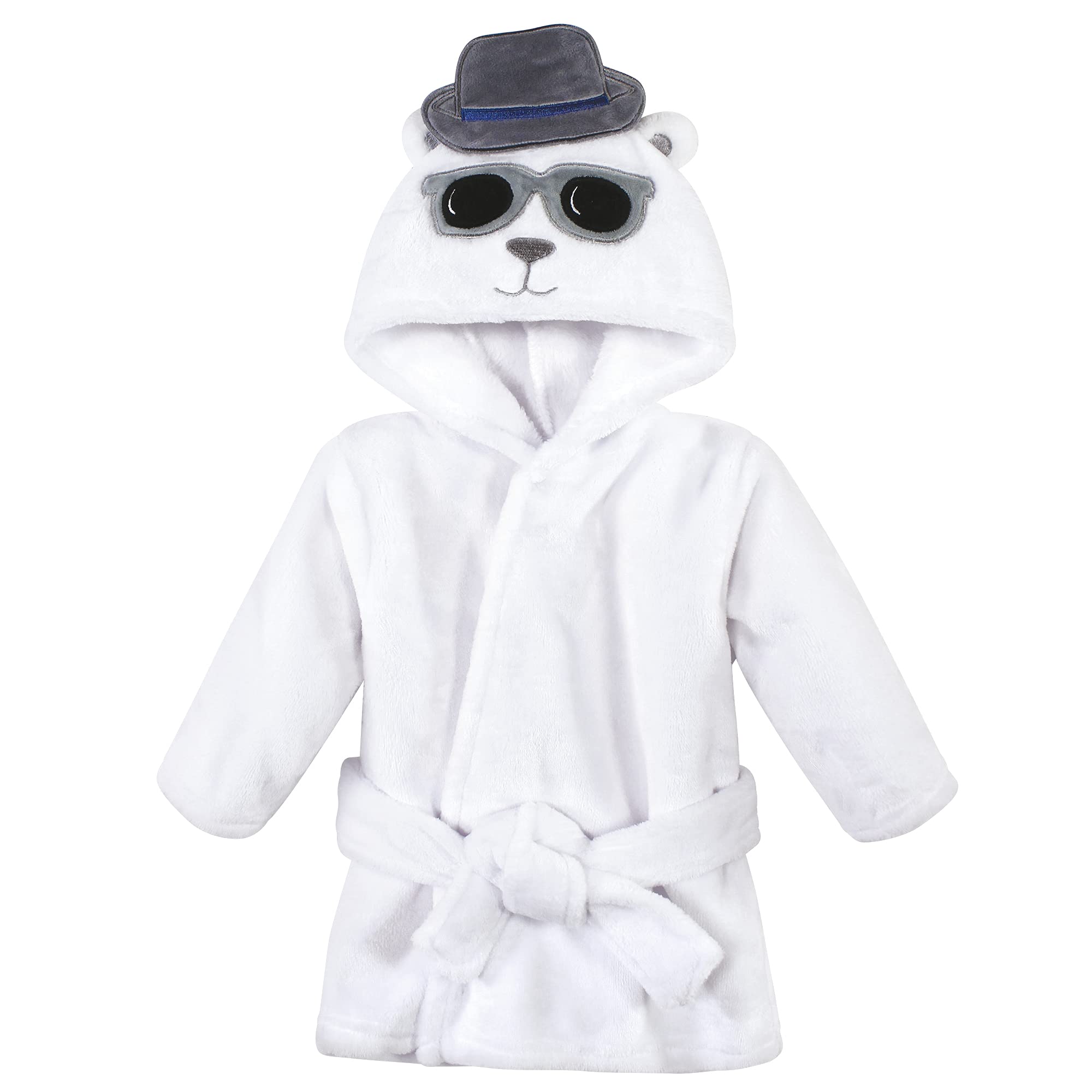Hudson Baby Unisex Baby Plush Animal Face Bathrobe, Handsome Bear, 0-9 Months - 2