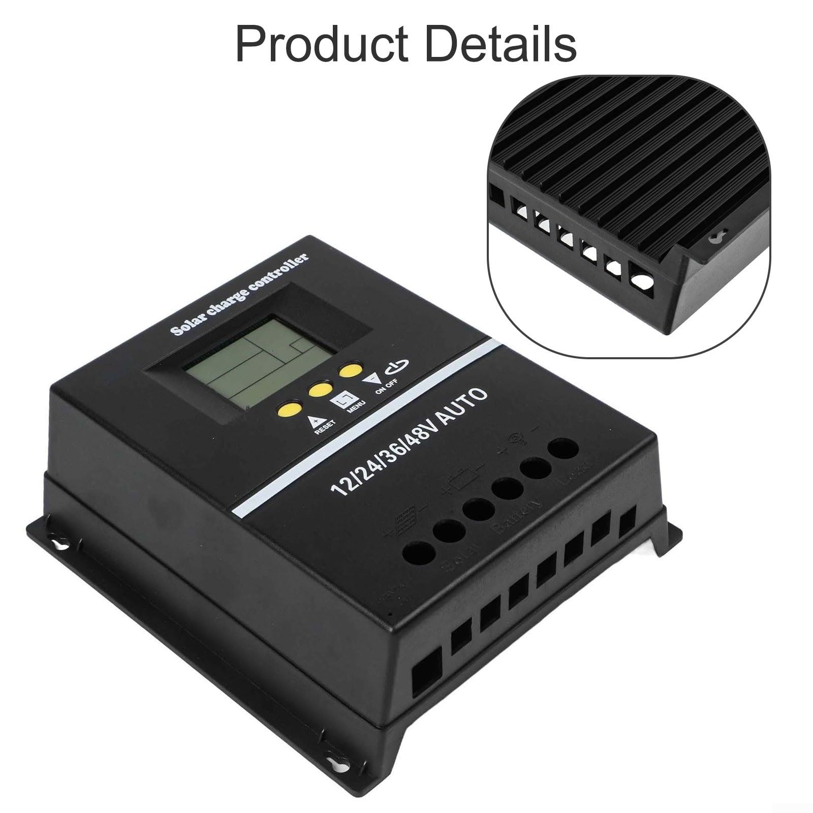 MPPT Regolatore di carica solare 200A 12V/24V/36V/48V con display LCD, Dual USB, dissipatore di calore in alluminio per batteria del pannello solare