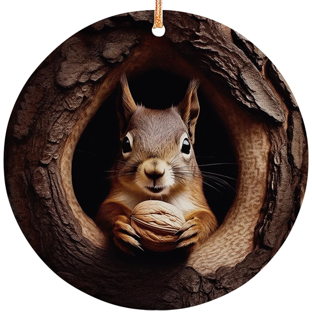Decorlion Squirrel in Nest Ceramic Christmas Ornament