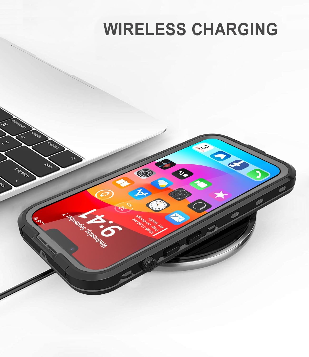 Design for iPhone 14 Waterproof Case, Full Body Shockproof Dust Proof Phone Case Cover with Screen Protector - Black - Image 7